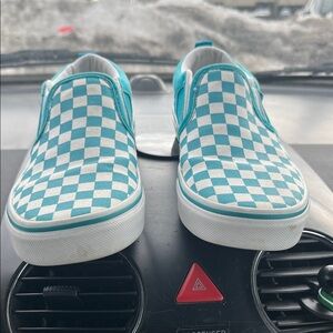 Vans Aqua and White Checkered Slip-On Sneakers